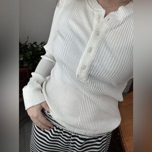 Aerie Cream Ribbed Button Down Shirt